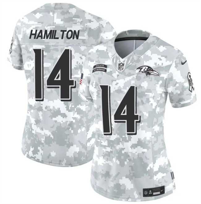 Womens Baltimore Ravens #14 Kyle Hamilton 2024 F.U.S.E Arctic Camo Salute To Service Limited Stitched Jersey Dzhi